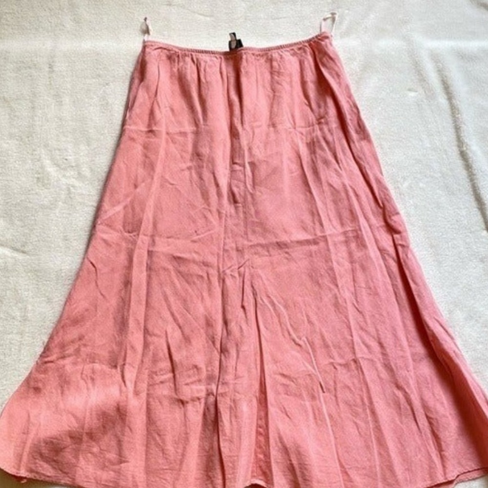 Eileen Fisher Peach Light Pink Linen Midi Skirt M